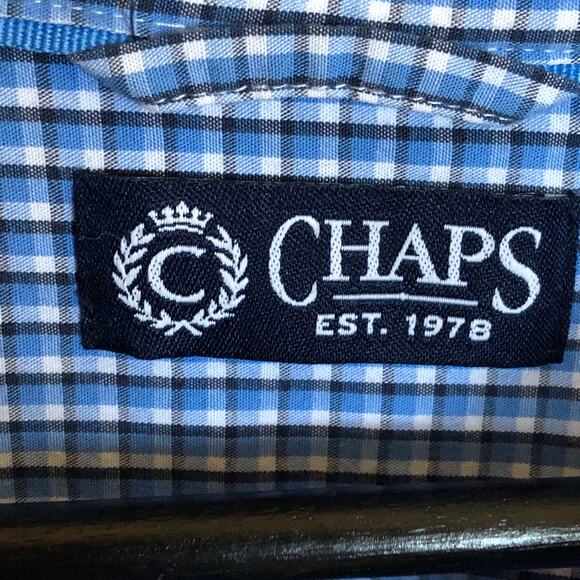 Chaps Blue Check Shirt Button Down Cotton Men's Large Pocket Plaid - Picture 7 of 8